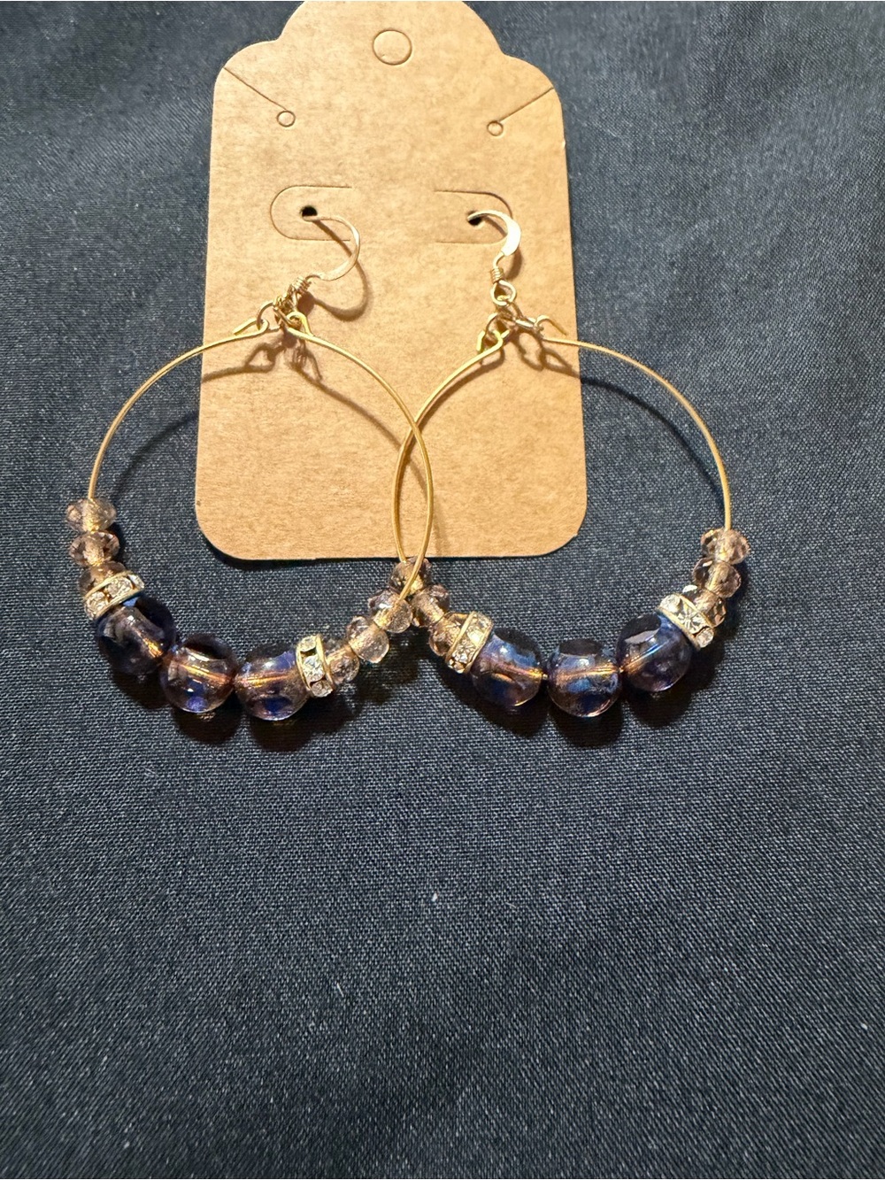 Source Unknown Gold Hoop Earrings with Purple Beads